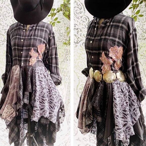 Black Flannel Sequins Tiered Asymmetric Long Trim Festival Kimono Jacket NEW - Picture 3 of 3